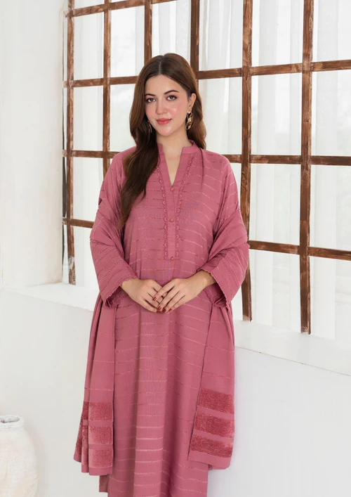 3pc Alpine Velvet Shirt with Velvet Border Shawl and Plain Trouser AML-W25-0012 - Image 4