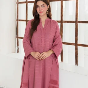 3pc Alpine Velvet Shirt with Velvet Border Shawl and Plain Trouser AML-W25-0012