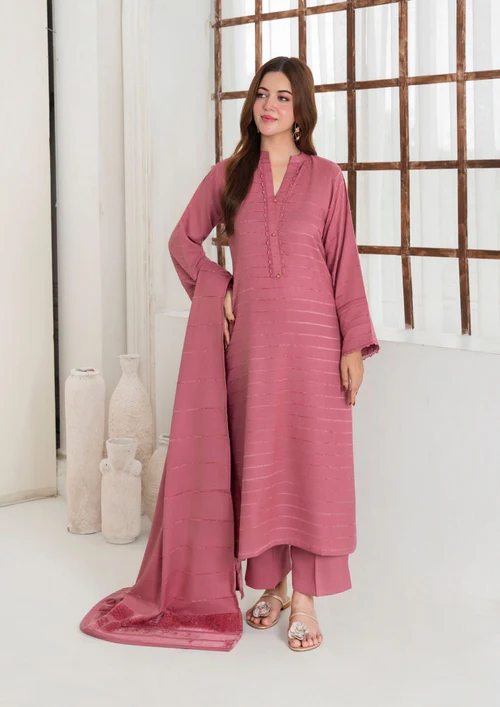 3pc Alpine Velvet Shirt with Velvet Border Shawl and Plain Trouser AML-W25-0012 - Image 3