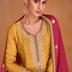 Mustard Yellow Chinnon Embroidered Palazzo Suit